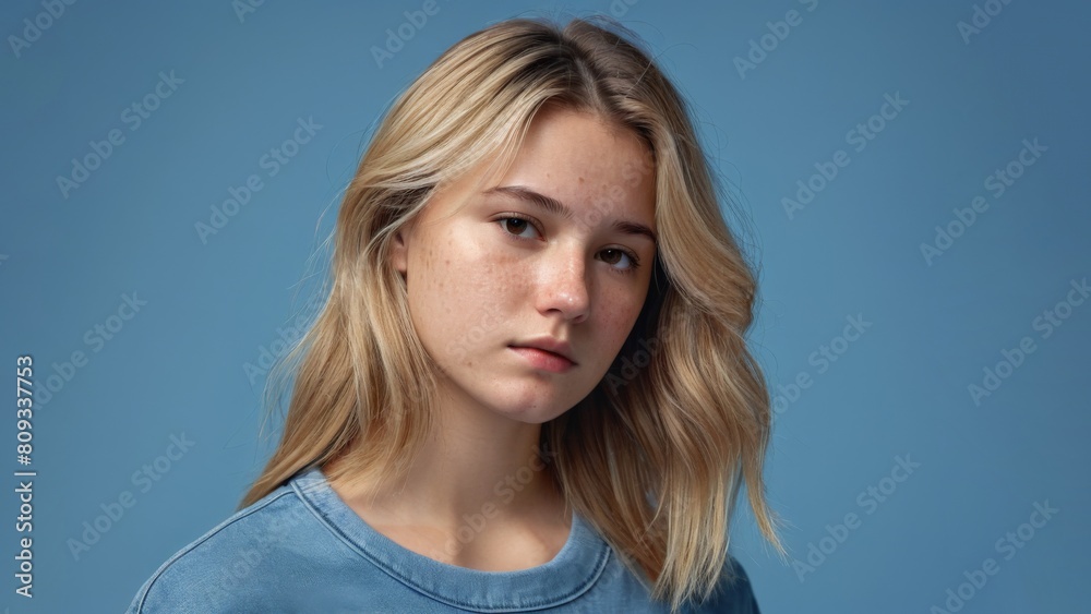 Portrait of a sad young blonde woman with acne Portrait of a sad young blonde woman with acne