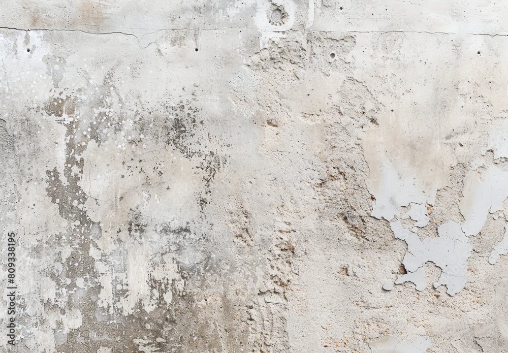 Obraz premium High-resolution image capturing the detailed texture of a weathered concrete wall with patches of peeling paint and signs of decay, perfect for backgrounds or graphic design elements