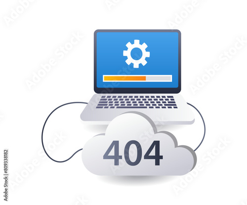 Computer system error 404, infographic 3d illustration flat isometric