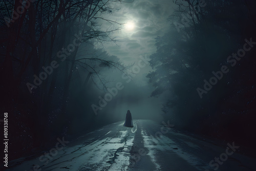Haunted Child Apparition on a Desolate Road - An Urban Legend Illustrated photo