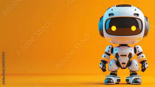 3D robot character render with a full body, with copyspace for text photo