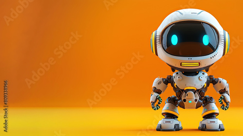 3D robot character render with a full body, with copyspace for text