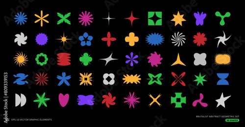 Trendy vector shape collection. brutalist geometric set. y2k shapes etc.