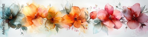 Beautiful and airy  light and delicate  soft watercolor style illustration of ethereal flowers with a white background. 