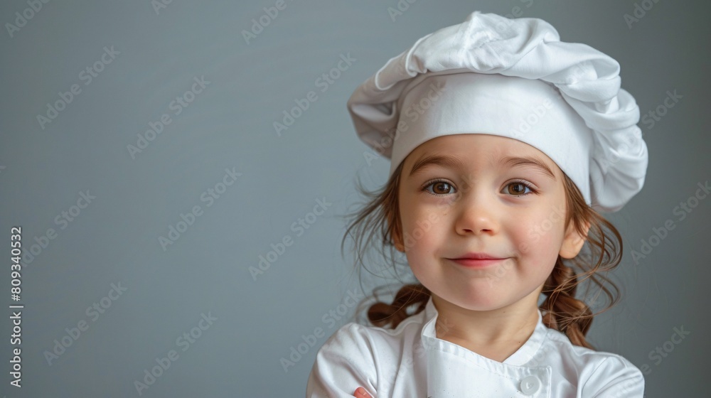 Adorable Young Girl in Chef Hat Smiling, Child Chef Concept on Grey Background
Adorable Young Girl in Chef Hat Smiling, Child Chef Concept on Grey Background