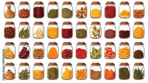spices in jars big set.Collection flat illustration