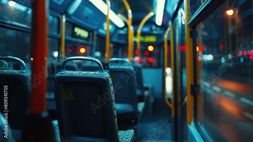 Cropped shot of empty seats on a public bus © Khalif