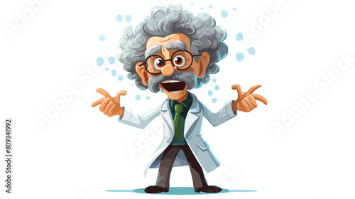 Stereotypic bushy haired mad professor wearing lab photo