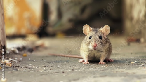 Curious rat on urban pavement with soft focus background