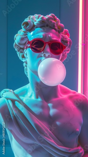 Modern neon pop art statue with bubble gum