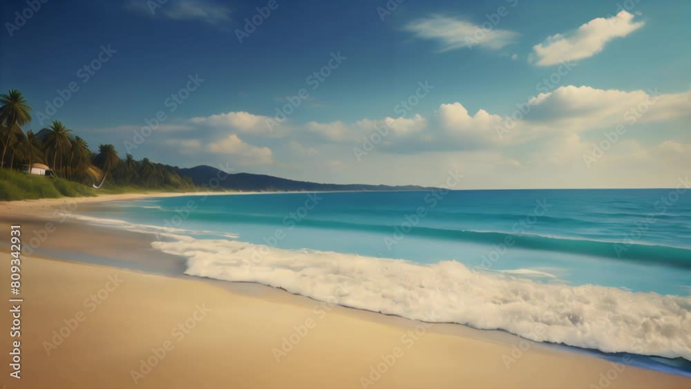 Sun lounger on white sand overlooking the azure sea or ocean Sun lounger on white sand overlooking the azure sea or ocean