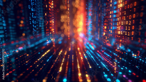 Binary numbers matrix on walls in cyberspace