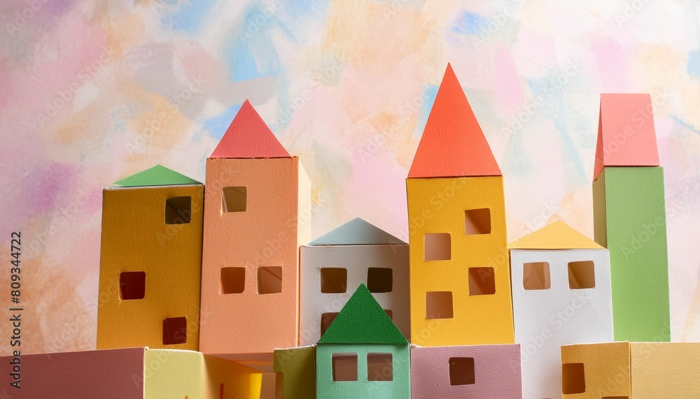 abstract background with colorful houses in the style of a cubism