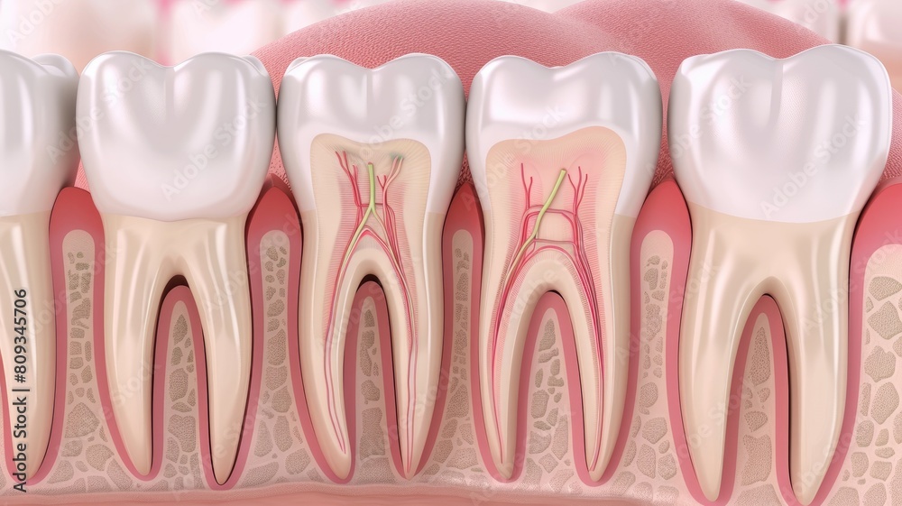 Cross-section view of healthy teeth and gums showcasing dental anatomy Cross-section view of healthy teeth and gums showcasing dental anatomy