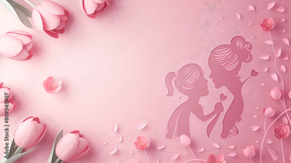Elegant Paper Cut Art Of Mother Daughter Hug - Pink Tulips Flowers Butterflies Background, Abstract, Motherhood, Happy Mother's Day Elegant Paper Cut Art Of Mother Daughter Hug - Pink Tulips Flowers Butterflies Background, Abstract, Motherhood, Happy Mother's Day