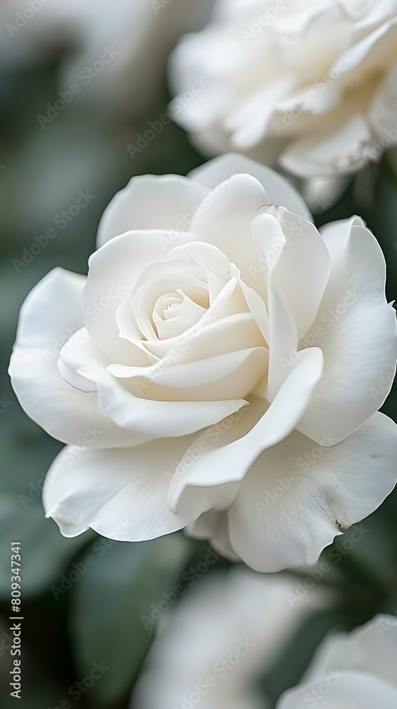white rose in full bloom, showcasing its intricate petals and graceful beauty