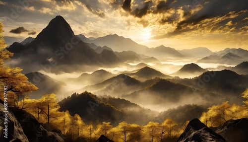 black and gold mountain landscape generative ai