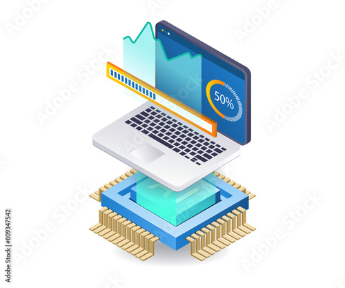Central data ai server analyst infographic 3d illustration flat isometric