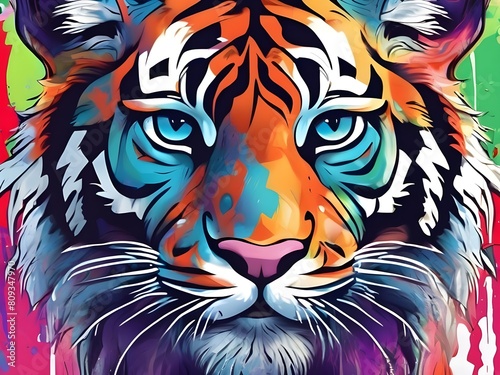 illustration Graffiti of face tiger colorful abstract background