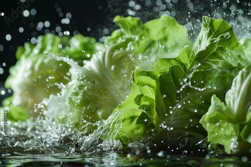 Water splashing onto lettuce in super slow motion. Shot on Phantom Flex 4K high speed camera.