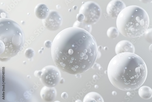 White spheres, balls or molecules floating in organic, 3d illustration