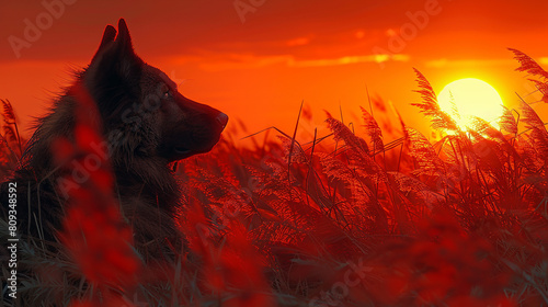 dog at sunset photo