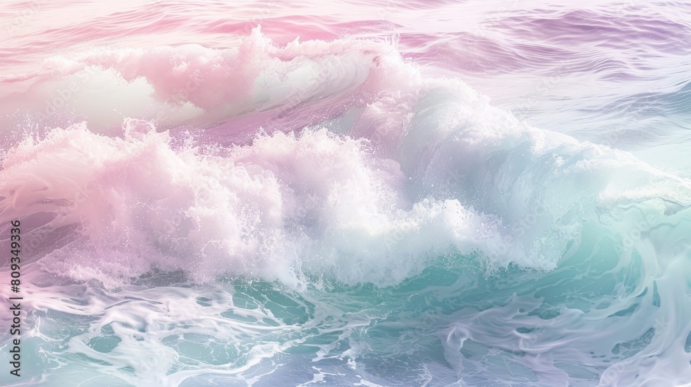 Fototapeta premium A large body of water with numerous waves in pastel shades of mint green, creating a dynamic and lively scene. Background. Wallpaper.
