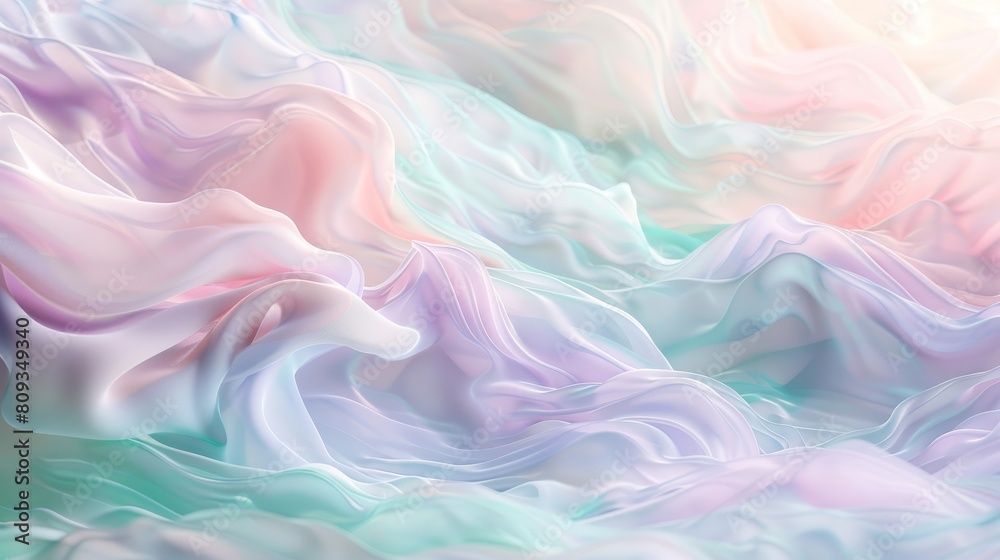 Dreamy wave of pastel mint green and blush in abstract painting. Background. Wallpaper.