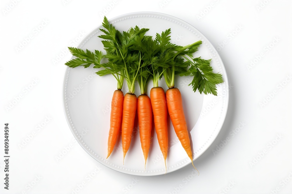 Carrots on a plate isolated on white background. Top view.