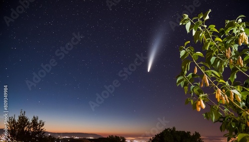 wonderful view of starry sky and c 2020 f3 neowise comet with light tail photo