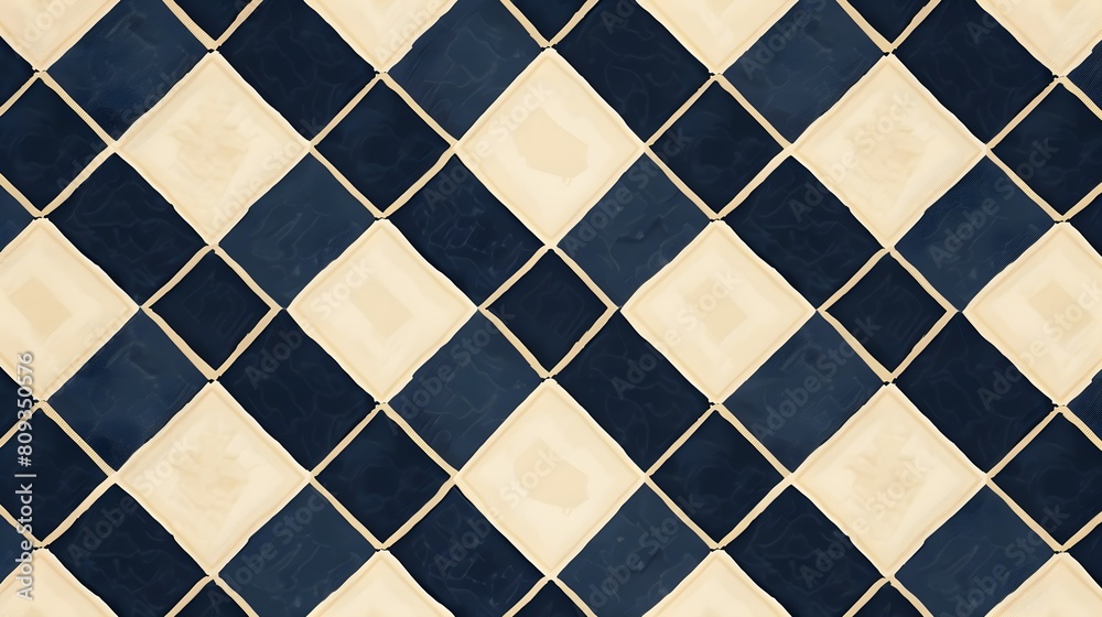 Fototapeta premium Navy argyle and beige diamond pattern, in the style of minimalist background