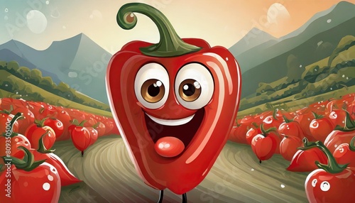 red hot pepper funny cartoon illustration with eyes and emotions © Mac