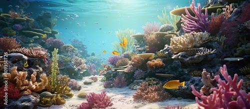 views of coral reefs and fish in the sea