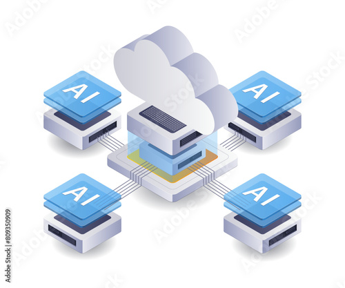 Artificial intelligence technology cloud server illustration