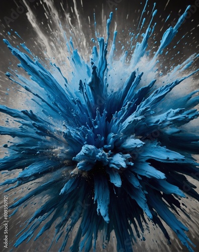 Explosion of blue powder baby boy gender reveal party announcement 