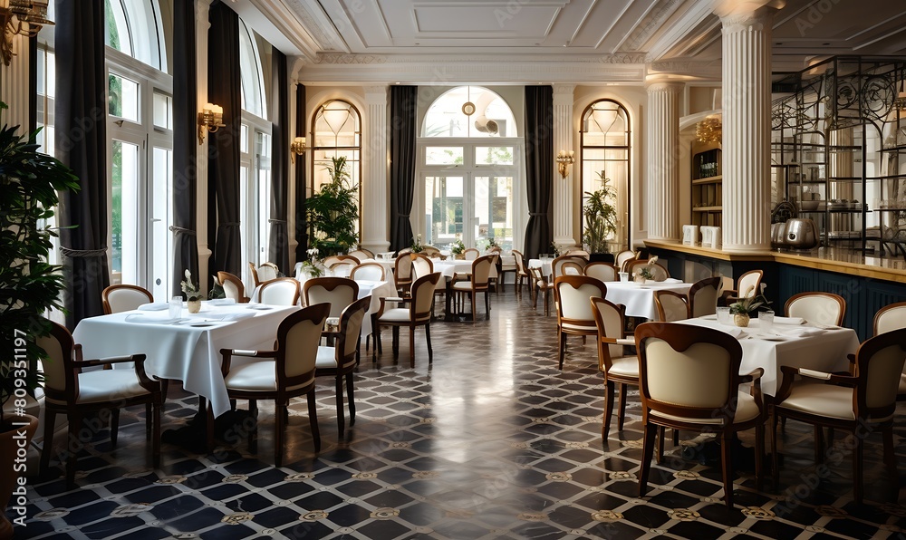 Classic luxury style restaurant with tables