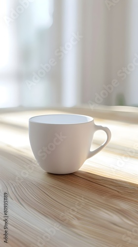 Wallpaper Mural Mock up with white coffee cup rests on a wooden table, creating a simple and classic scene Torontodigital.ca