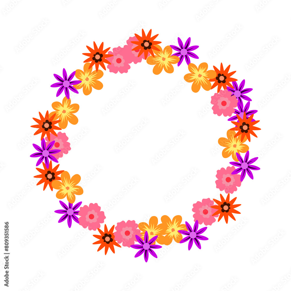Round flower pattern, floral wreath, vector illustration.