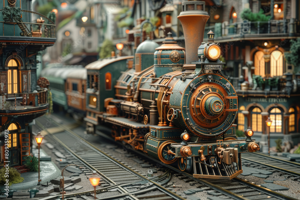 A steampunk-themed diorama imagining an alternate Victorian era powered by steam technology, with fantastical inventions and mechanical marvels. Concept of retro-futurism. Generative Ai. A steampunk-themed diorama imagining an alternate Victorian era powered by steam technology, with fantastical inventions and mechanical marvels. Concept of retro-futurism. Generative Ai.
