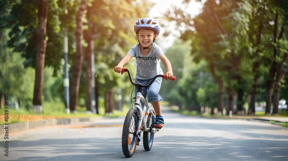 Little kid boy ride a bike in the park. Kid cycling on bicycle. Happy smiling child in helmet riding a bike. Boy start to ride a bicycle. Sporty kid bike riding on bikeway. Kids bike Little kid boy ride a bike in the park. Kid cycling on bicycle. Happy smiling child in helmet riding a bike. Boy start to ride a bicycle. Sporty kid bike riding on bikeway. Kids bike