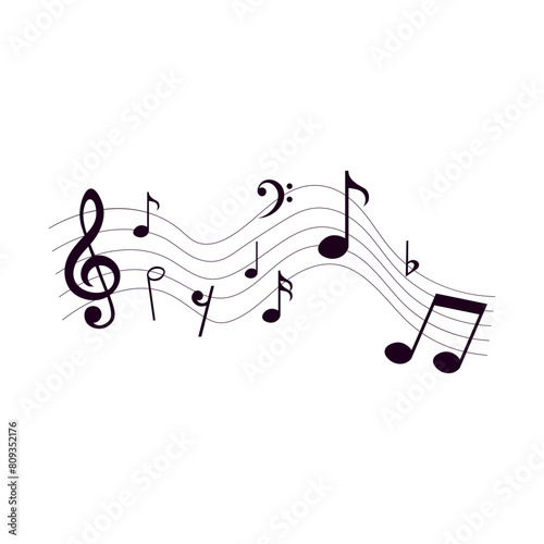 Music notes, musical design element, isolated on white background, vector illustration.