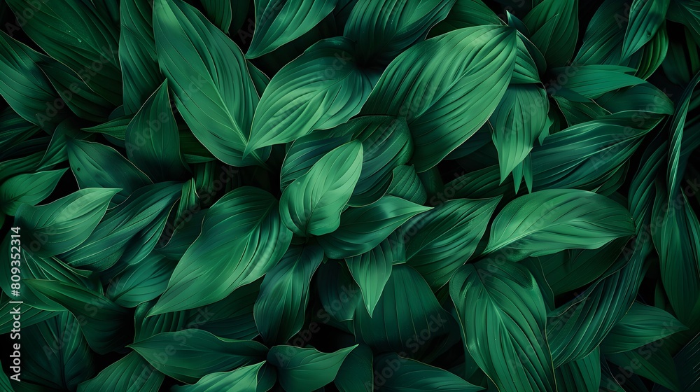 leaves of Spathiphyllum cannifolium, abstract green texture, nature background, tropical leaf 