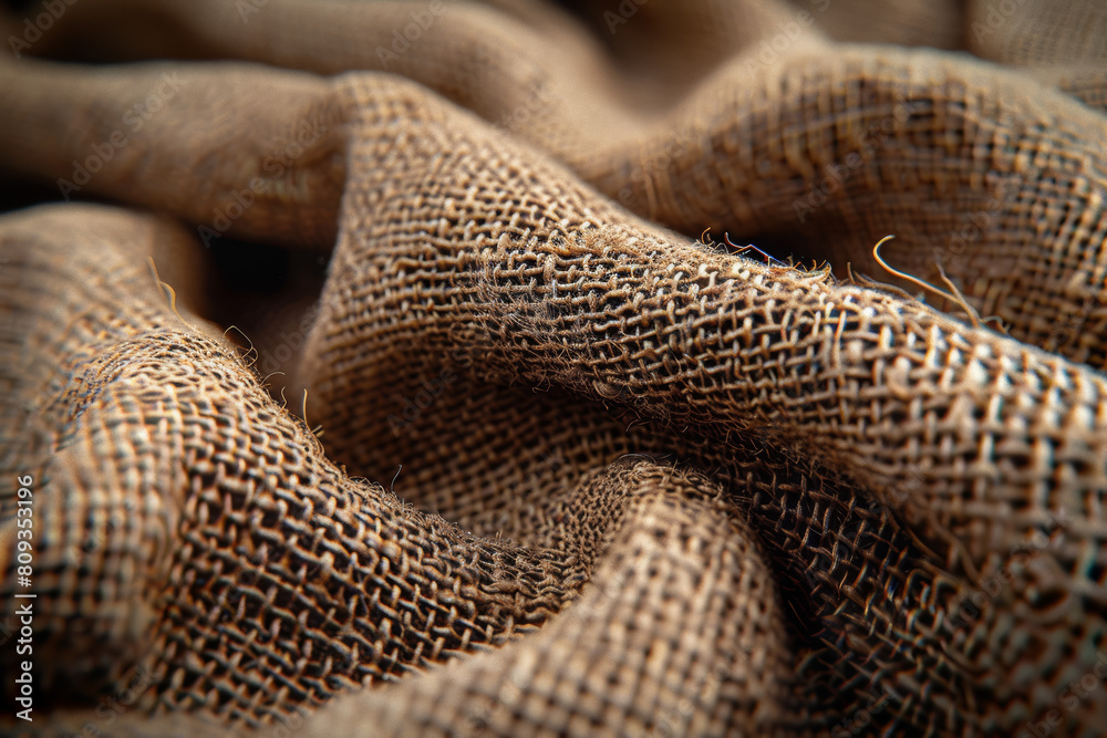 The coarse, fibrous texture of burlap, sturdy and utilitarian. Concept of agricultural packaging. Generative Ai. The coarse, fibrous texture of burlap, sturdy and utilitarian. Concept of agricultural packaging. Generative Ai.