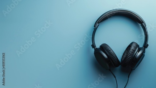 Black over-ear headphones on blue background