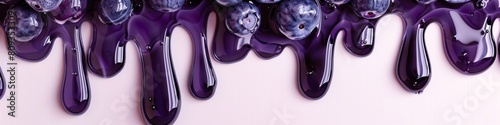 Delicious blueberry compote cascades over smooth vanilla cream in a tempting dessert detail, juicy banner