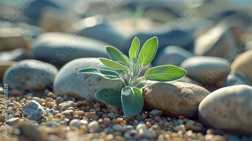 Serene Sage Twig Among Pebble Rocks