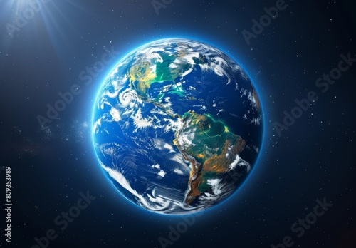 the earth from space  blue glow around the planet  realistic photography  blue background  --ar 16 11 Job ID  78709951-c9e9-4215-9c7a-583611ed6455