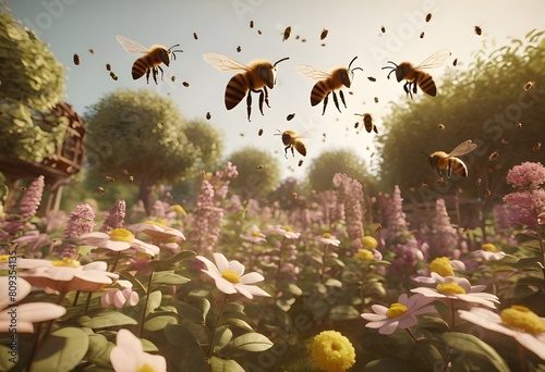 Word bee day, luxury bee on the flowers.