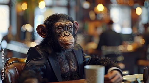 Dapper monkey in suit at office desk © Andreas
