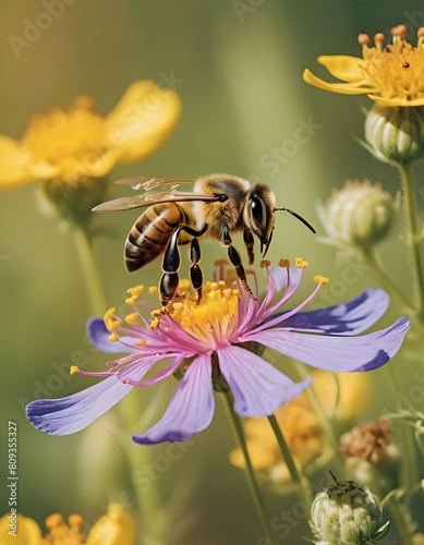 Word bee day, luxury bee on the flowers.